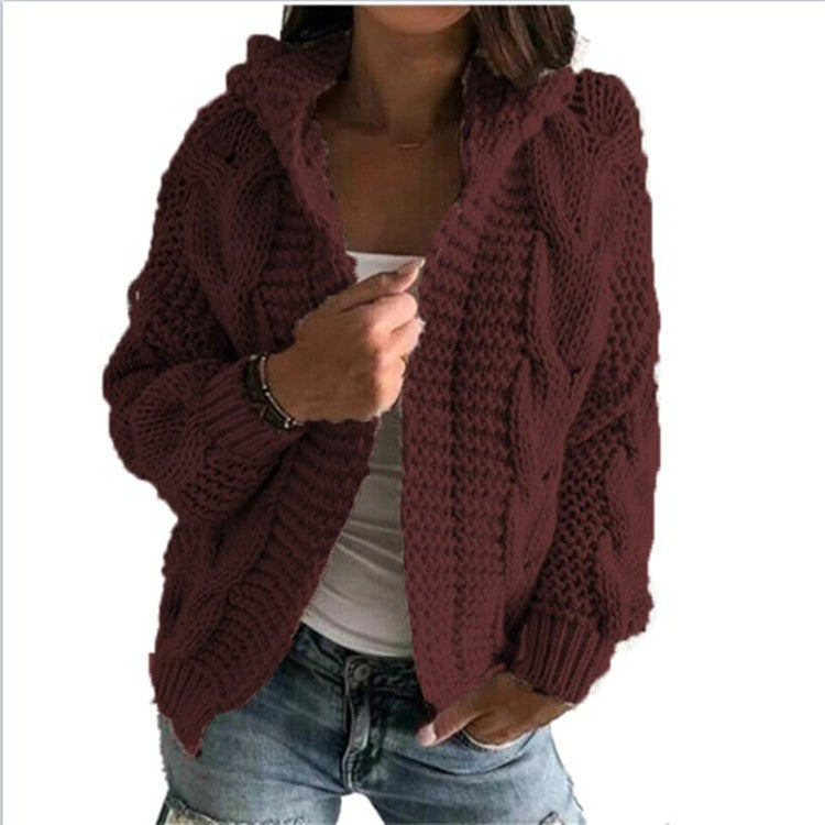 Damen Strickjacke mit Kapuze und trendigem Zopfmuster EB
