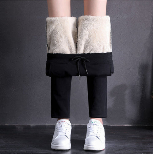 Damen nan gefütterte Thermo-Jogginghose mit Teddyfutter, elastischem Bund und Kordelzug EB