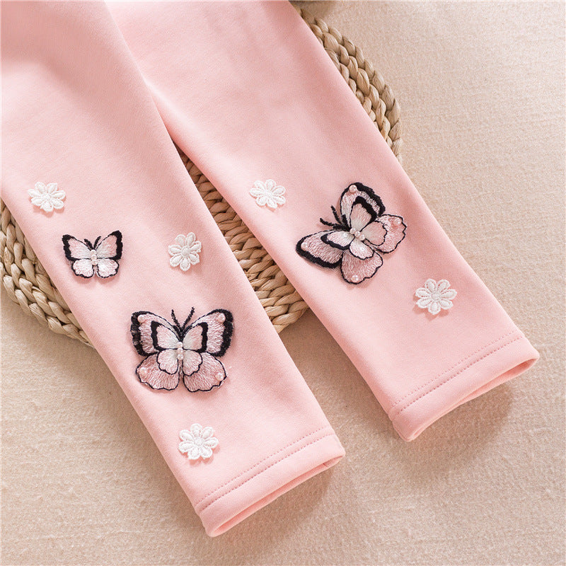 Mädchen Leggings mit bunten Schmetterlingsstickereien EB