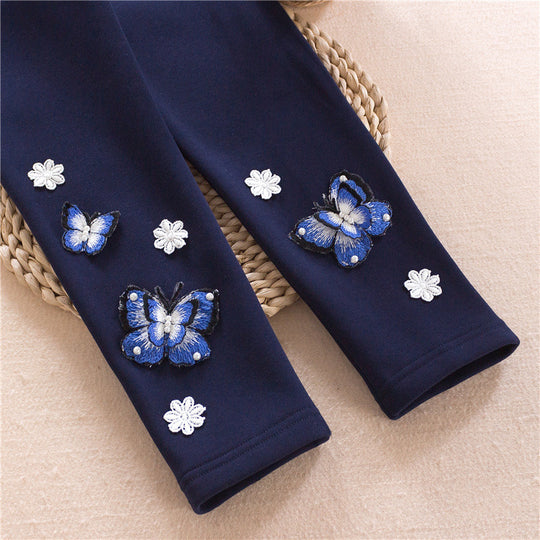 Mädchen Leggings mit bunten Schmetterlingsstickereien EB