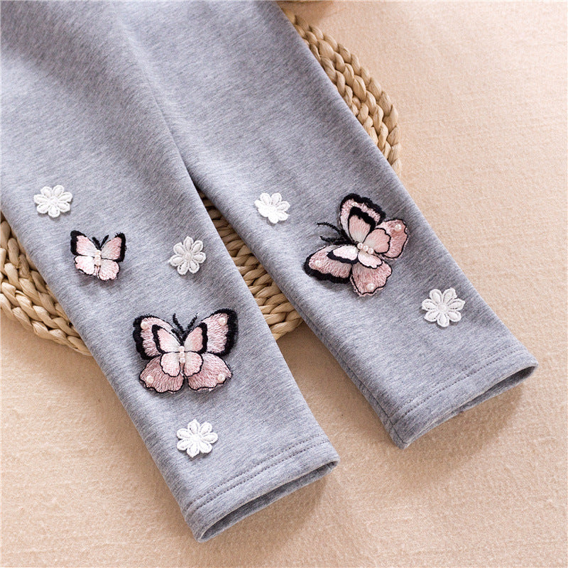 Mädchen Leggings mit bunten Schmetterlingsstickereien EB