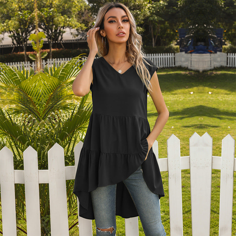 Damen asymmetrisches längeres Oberteil mit voluminösem Saum EB