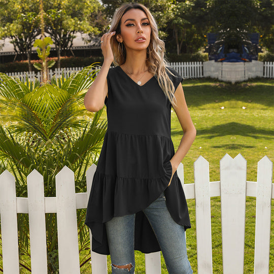 Damen asymmetrisches längeres Oberteil mit voluminösem Saum EB