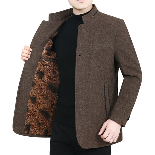 Herren Stehkragen-Wollmix-Kurzmantel mit wärmendem Animal-Print-Futter EB