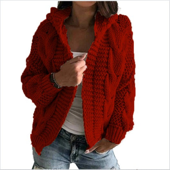 Damen Strickjacke mit Kapuze und trendigem Zopfmuster EB