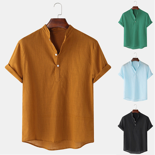 Herren Kurzarmhemd mit innovativem Henley-Ausschnitt und fließendem Material EB