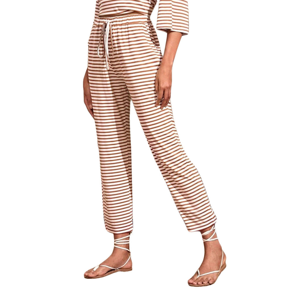 Damen Jersey-Loungehose mit elastischem Bund Tunnelzug Eingrifftaschen geradem Bein Eichborn Berlin
