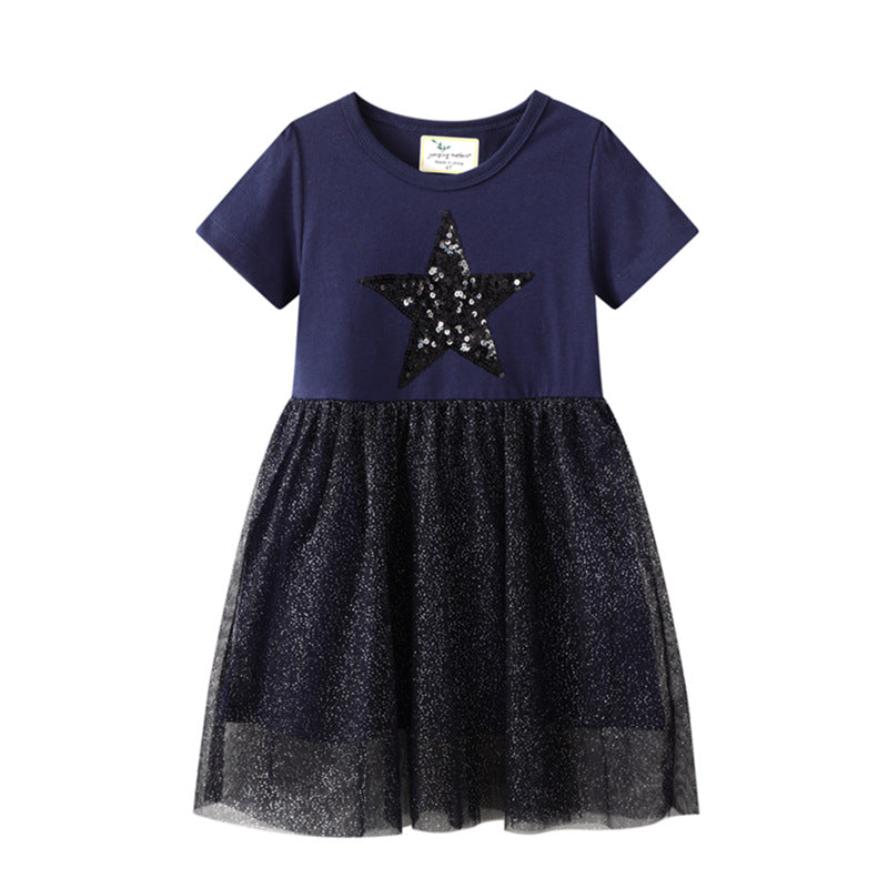 Mädchen Kleid mit glitzerndem Sternenmotiv und Tüllrock EB