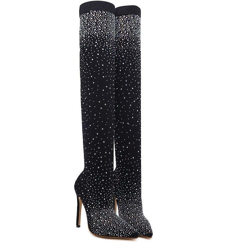 EB | Strass Hohe Stiefel mit Absatz Bis Zum Oberschenkel