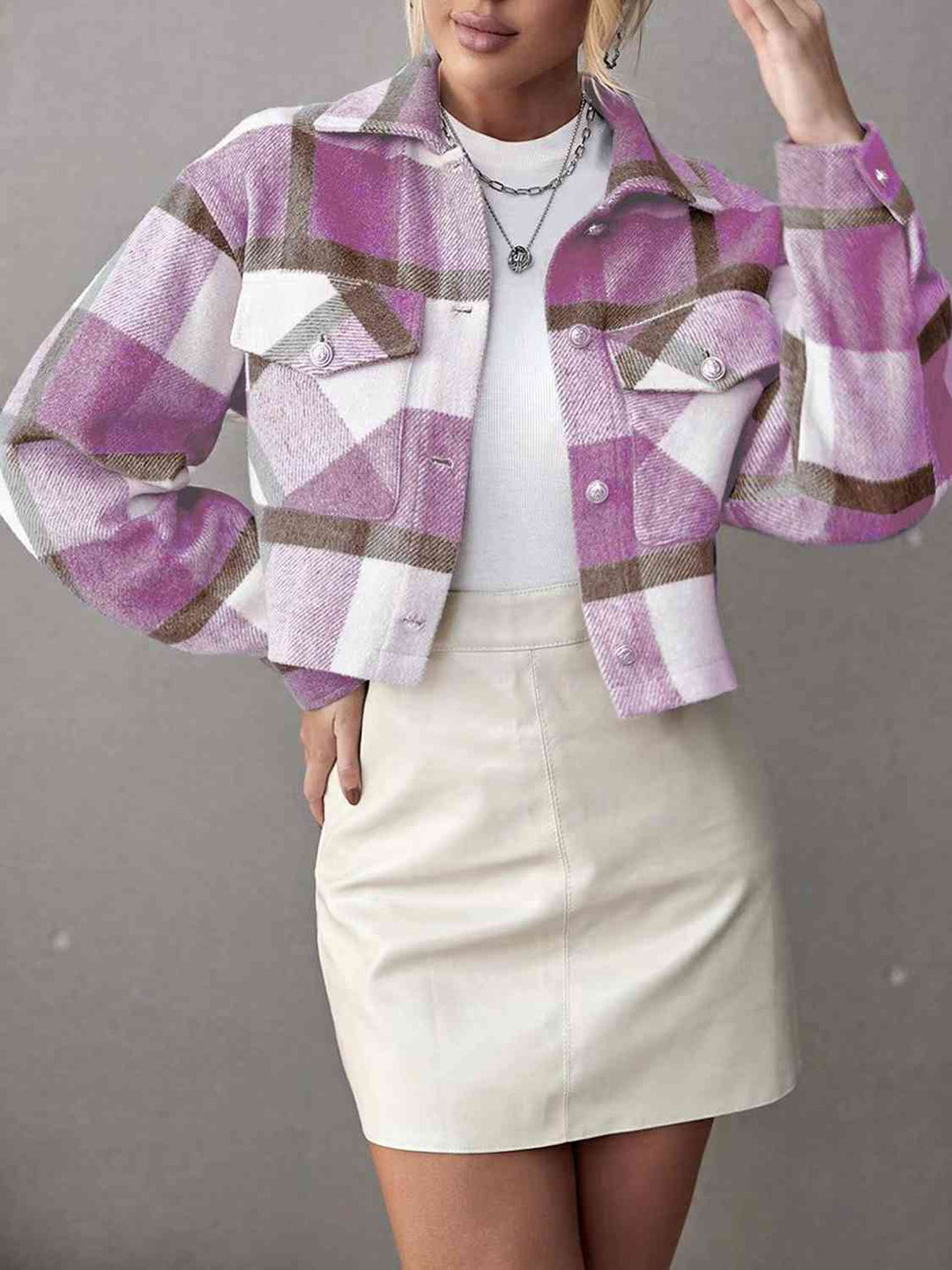 EB | Karierte Kragenknopf Jacke