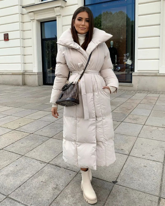EB | Lange Pufferjacke mit Gürtel