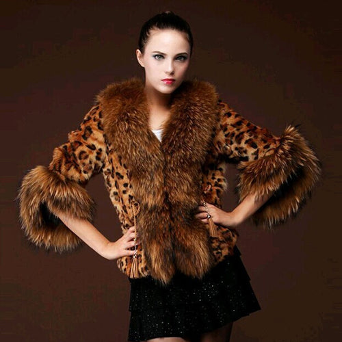 Damen Kunstpelzjacke mit Leopardenmuster und voluminösen Ärmeln EB