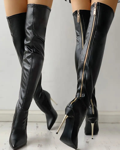 EB | Overknee Stiefel mit Goldenem Absatz und Reißverschlussdetail
