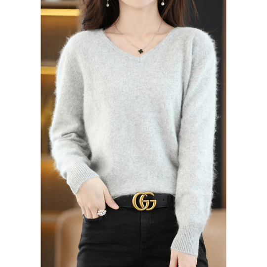 EB | Pullover Damen V-ausschnitt Leichter und Weicher Strickpullover
