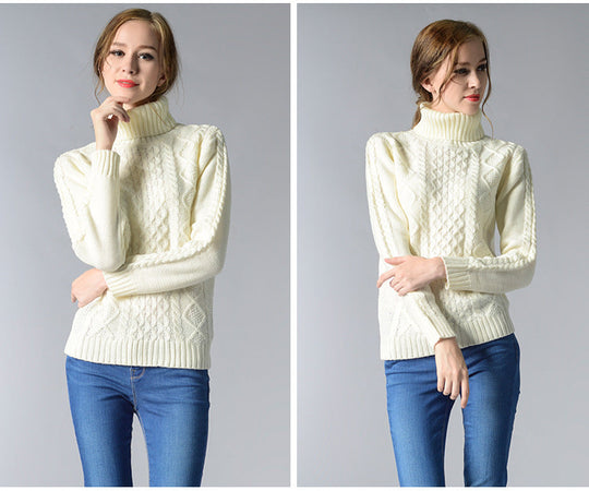 EB | Damen Rollkragenpullover mit langen Ärmeln und Kabelstrick
