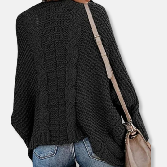 EB | Woll Übergroßer Cardigan Gerippter Offener Fronttaschen Cardigan