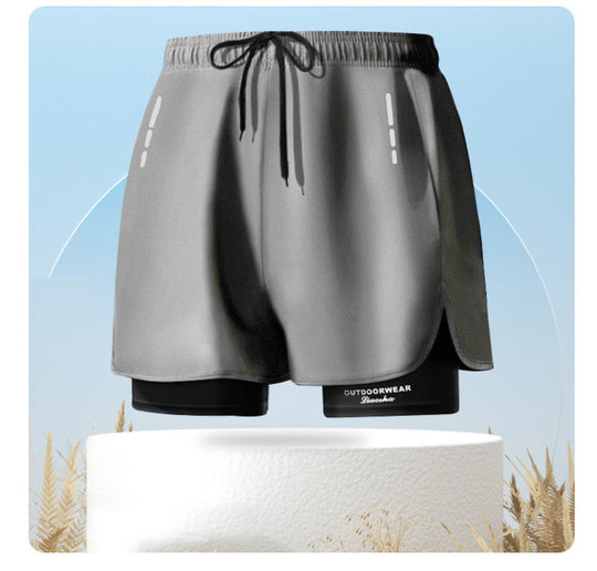 EB | Doppellagige Herren Sport Fitness Anti-Peinlichkeit Strandhose