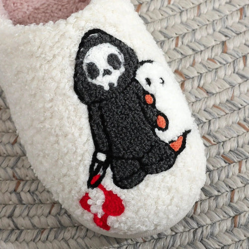 Heidi-Mode | Cotton slippers with Halloween ghost skull embroidery