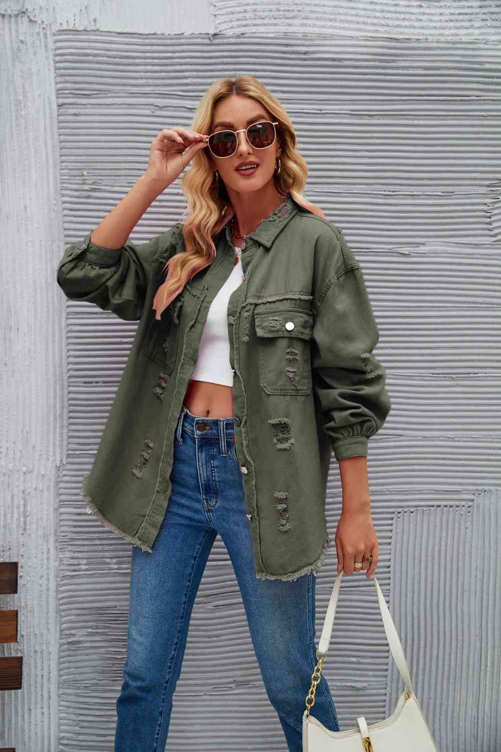 EB | Zerrissene Rohsaum-Denimjacke