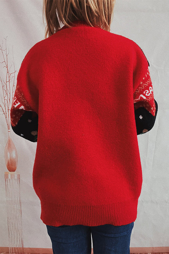 EB | Weihnachtsmuster Gestrickter Rundhalsausschnitt Langarmpullover