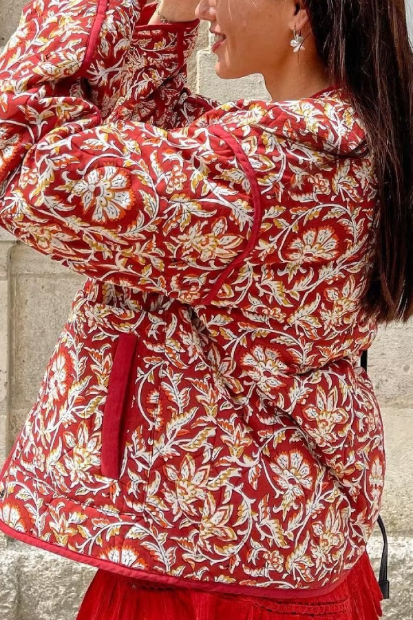 EB | Hals Floral Print Lockere Gequiltete Baumwolljacke