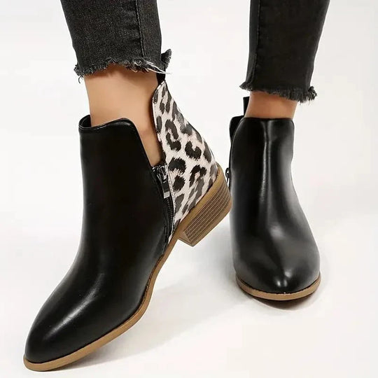 EB | Stiefeletten Spitz Zulaufend Niedriger Blockabsatz Trendiges Design Reißverschluss