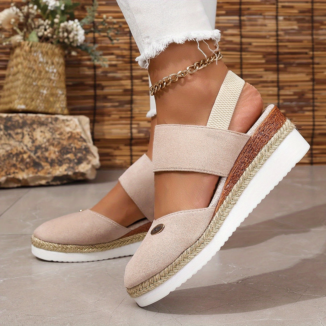 EB | Damen Sandalen Auf Plattform: Rutschfest, Geschlossene Zehe, Elastischer Riemen