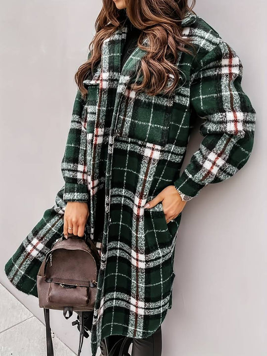 EB | Warme Damen Karomuster Wolljacke mit Knöpfen