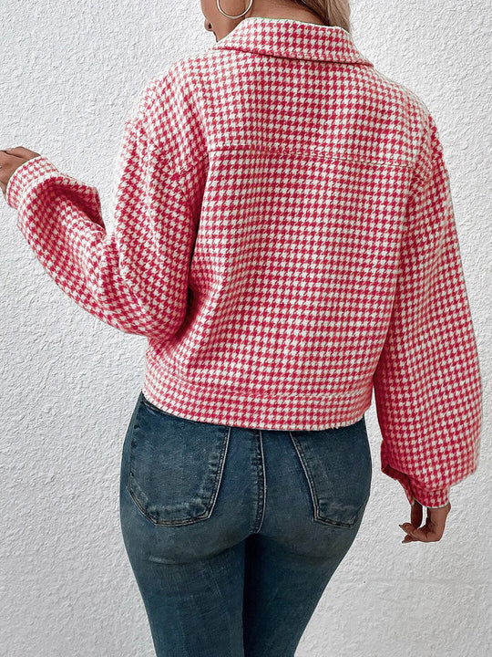 EB | Kurze Jacke mit Hahnentritt-muster Knopfverschluss Schick und Klassischer Stil