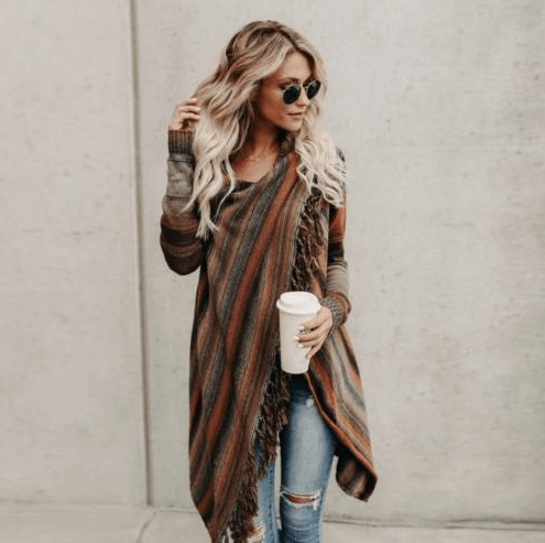EB | Herbst und Winter Mittellange Strickjacke