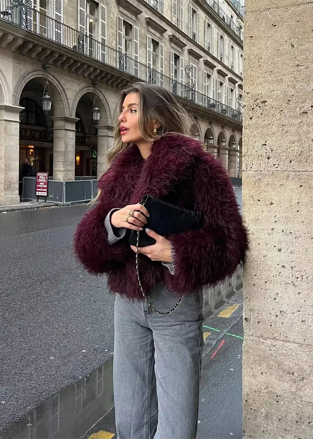 EB | Kunstpelz Winterjacke in Burgunder