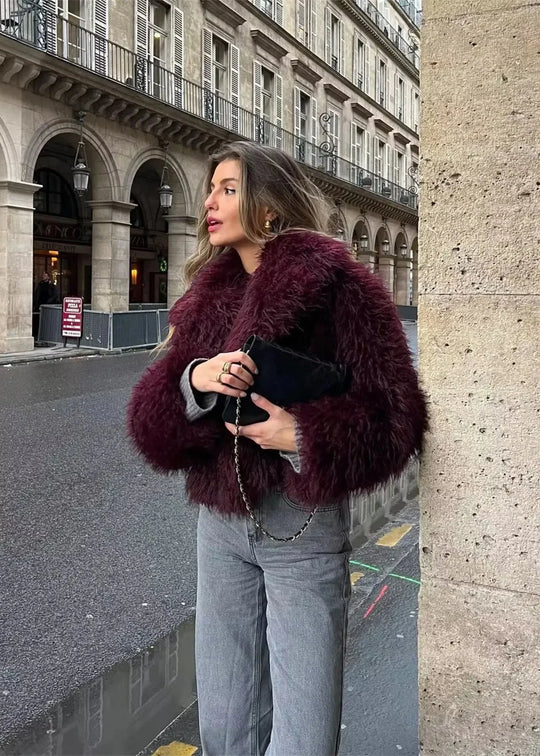 EB | Kunstpelz Winterjacke in Burgunder