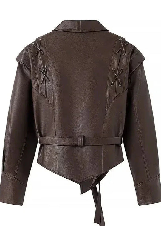 EB | Leder Wickeljacke mit Gürtel