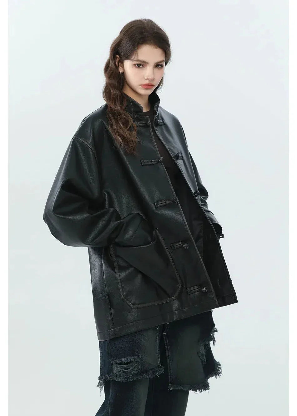 EB | Stehkragen PU Lederjacke