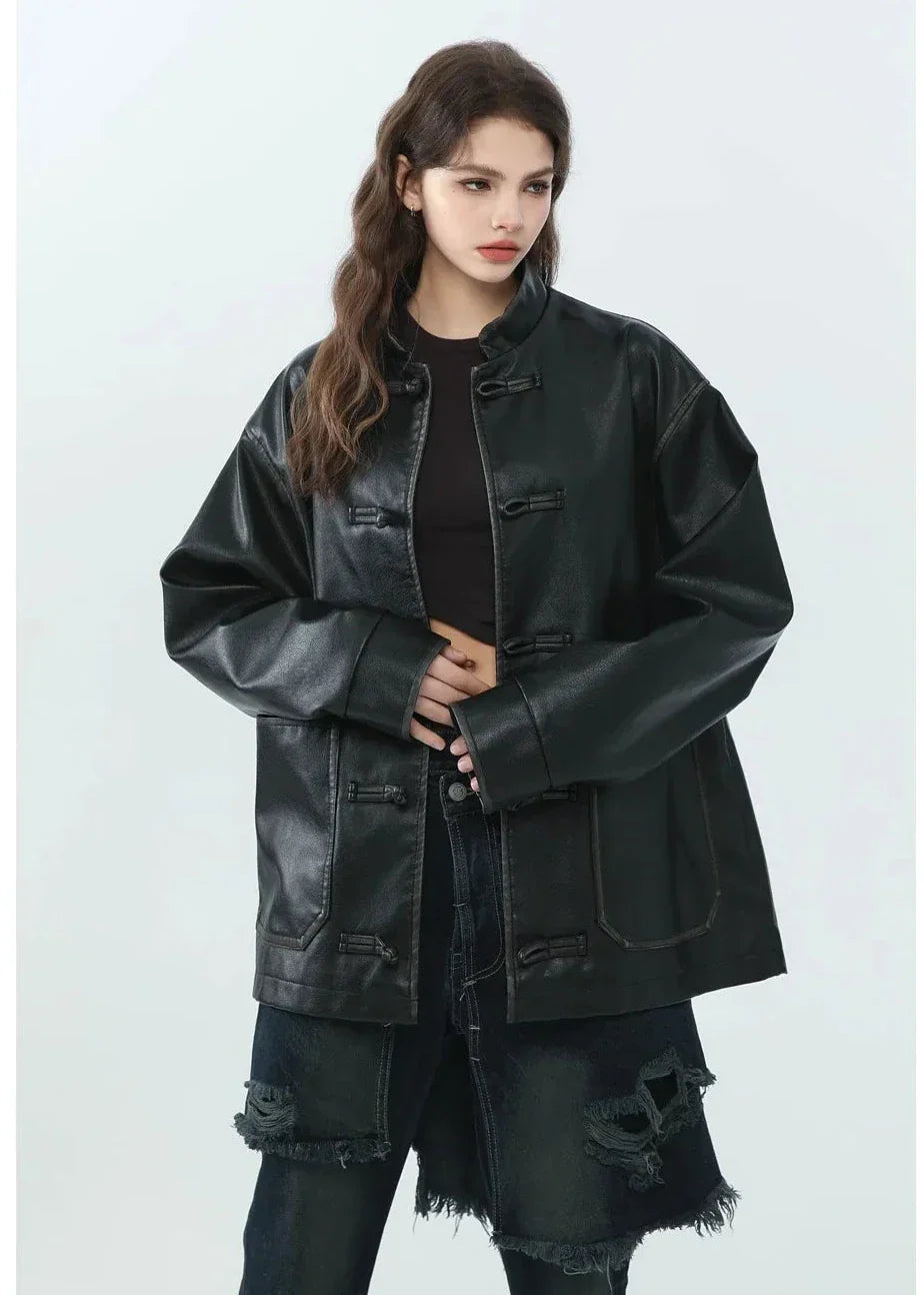 EB | Stehkragen PU Lederjacke