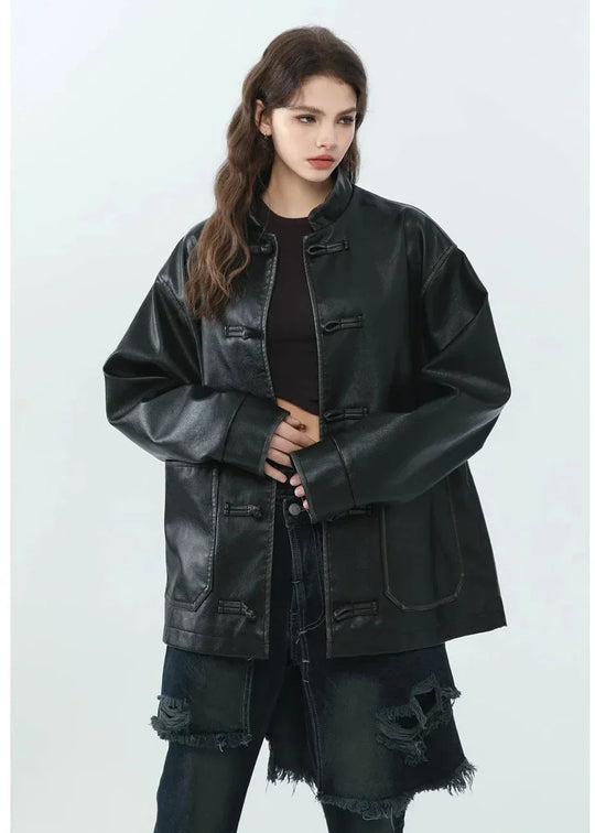 EB | Stehkragen PU Lederjacke