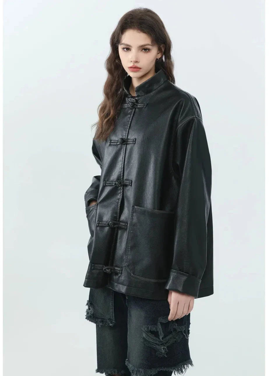 EB | Stehkragen PU Lederjacke