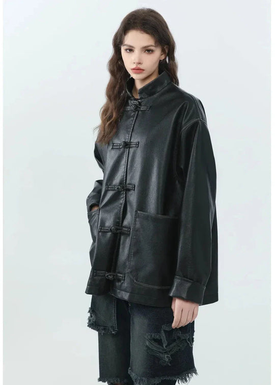 EB | Stehkragen PU Lederjacke