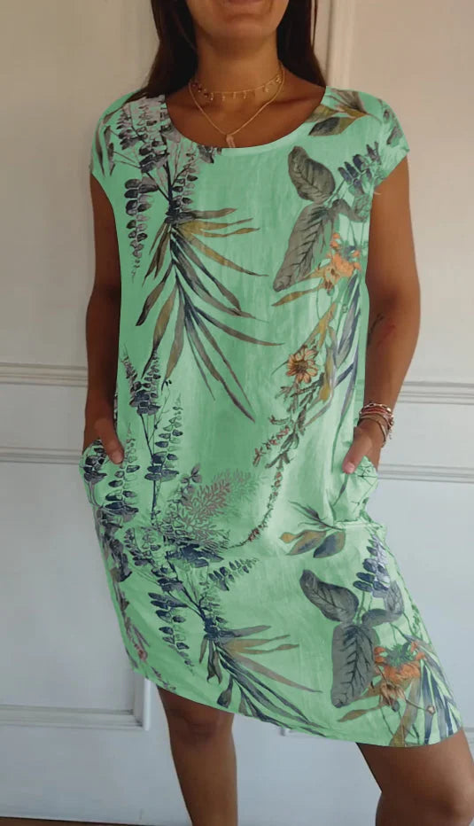 EB | Damen Bedrucktes Baumwoll- und Leinenkleid