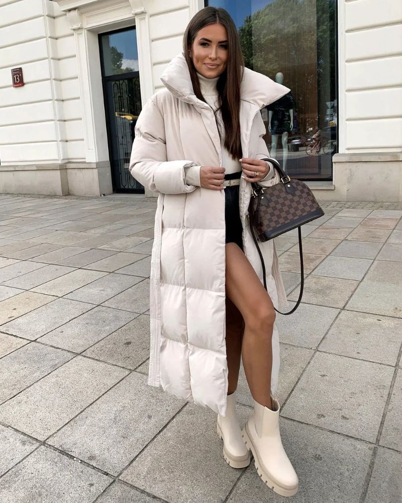 EB | Lange Pufferjacke mit Gürtel