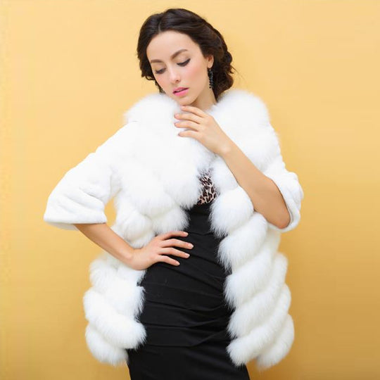 Damen Eleganter Kunstpelz-Überwurf mit voluminösen Ärmeln EB