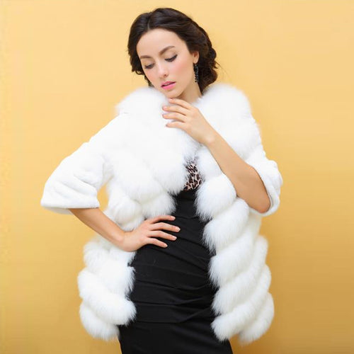 Damen Eleganter Kunstpelz-Überwurf mit voluminösen Ärmeln EB