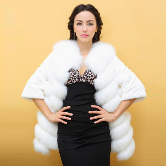 Damen Eleganter Kunstpelz-Überwurf mit voluminösen Ärmeln EB
