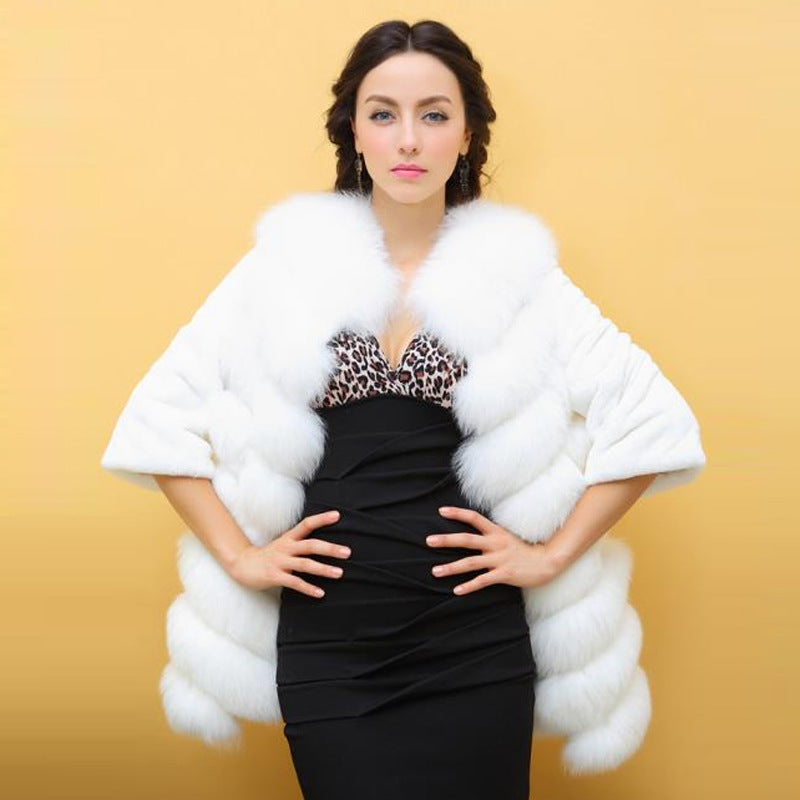 Damen Eleganter Kunstpelz-Überwurf mit voluminösen Ärmeln EB