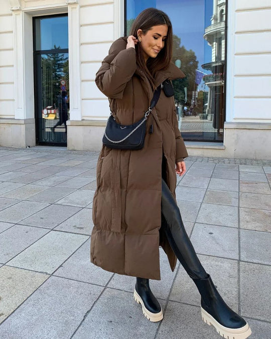 EB | Lange Pufferjacke mit Gürtel