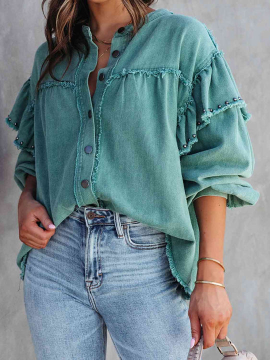 EB | Button Down Raw Hem Denim Jacke