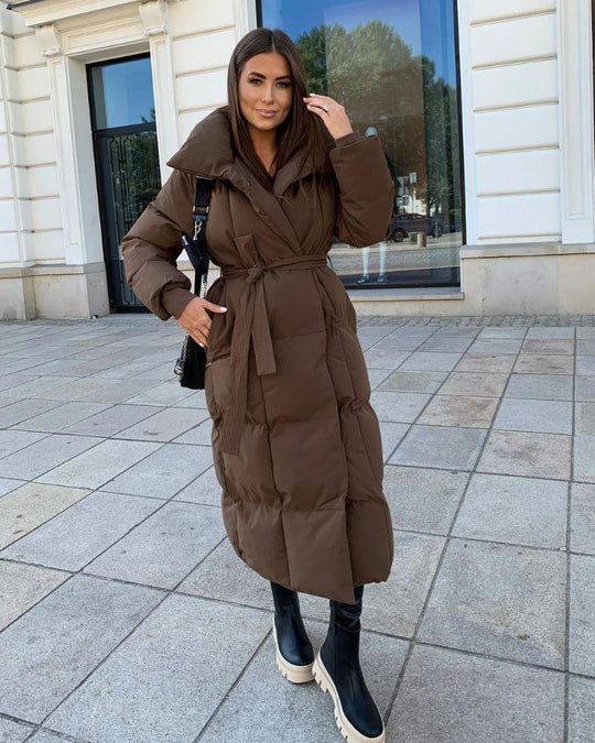 EB | Lange Pufferjacke mit Gürtel