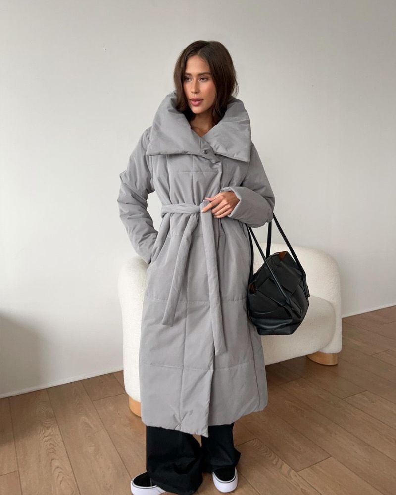 EB | Lange Pufferjacke mit Gürtel
