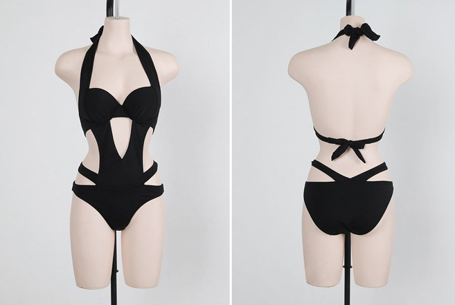 EB | Halter Cut Out Bandage Trikini Badeanzug