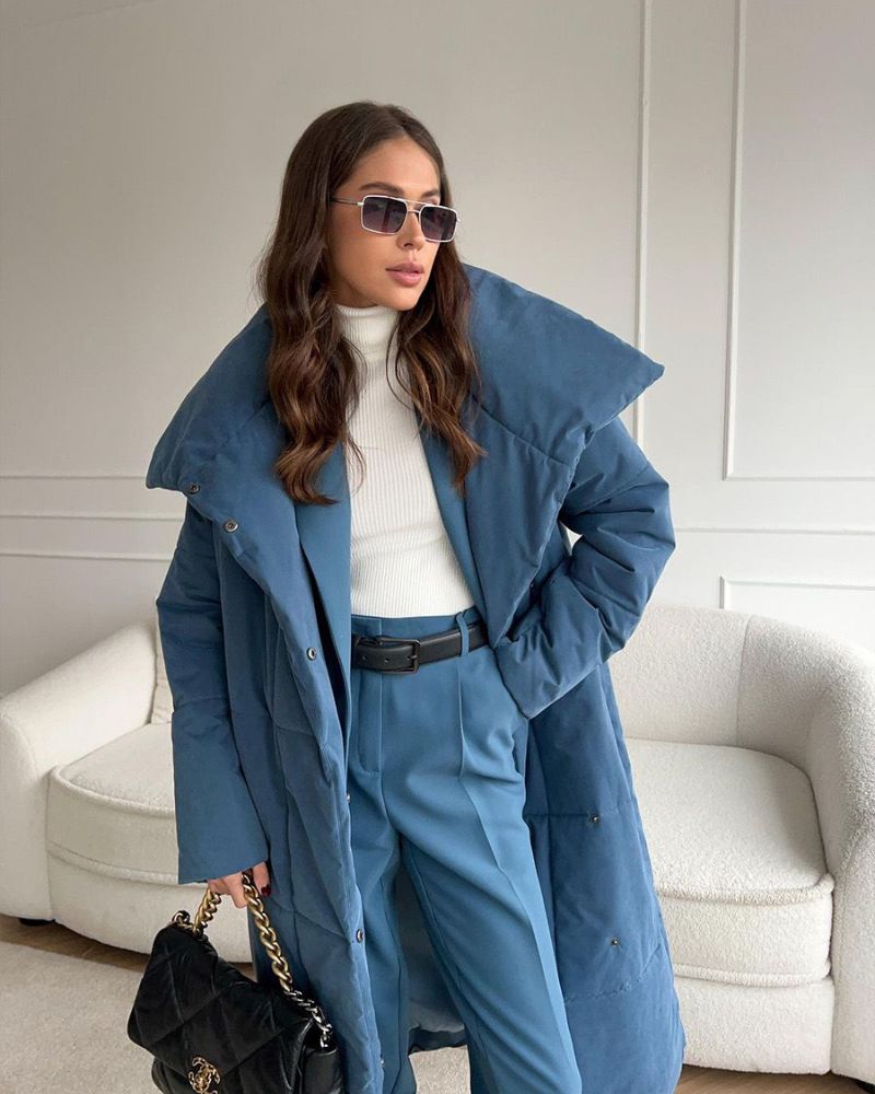 EB | Lange Pufferjacke mit Gürtel